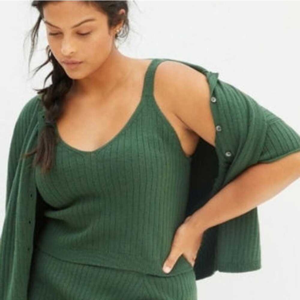 Anthropologie Daily Practice Forest Green Ribbed Knit Lounge Crop Tank Top 3X